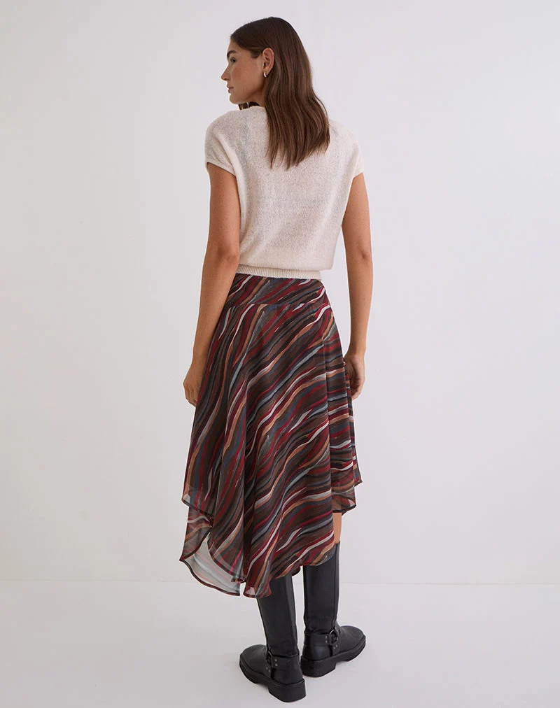 Diona Midirock aus Chiffon mit 70er-Jahre-Schattenstreifen