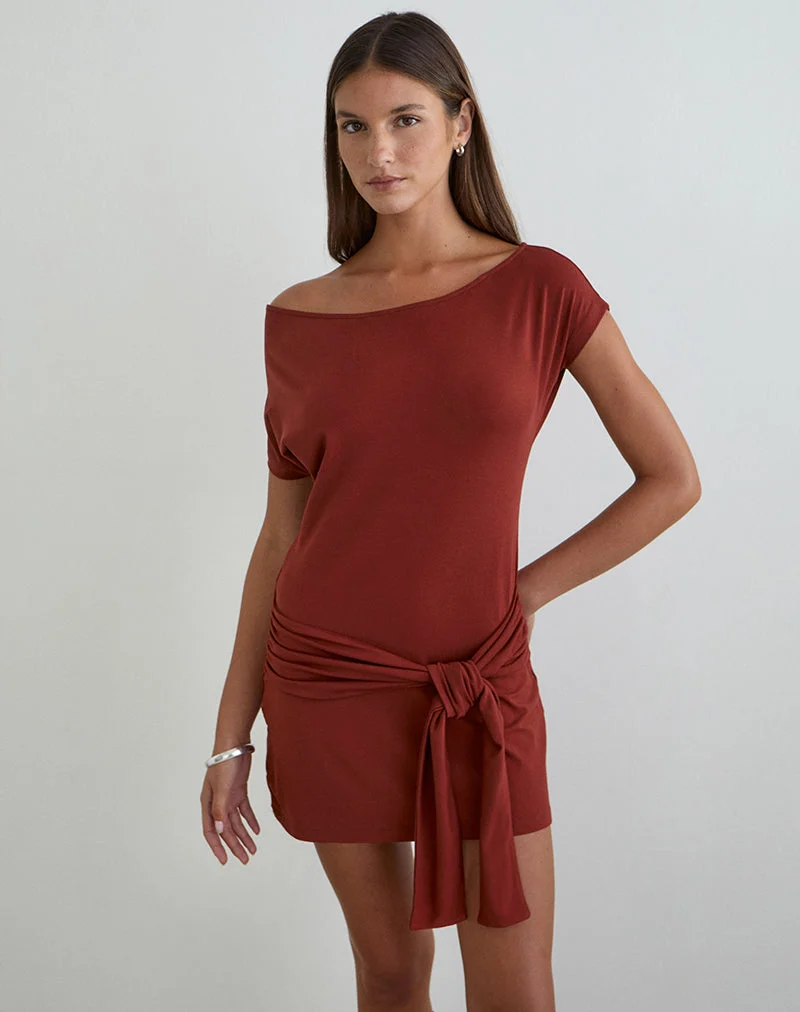 Genya Minikleid aus Jersey in Ziegelrot
