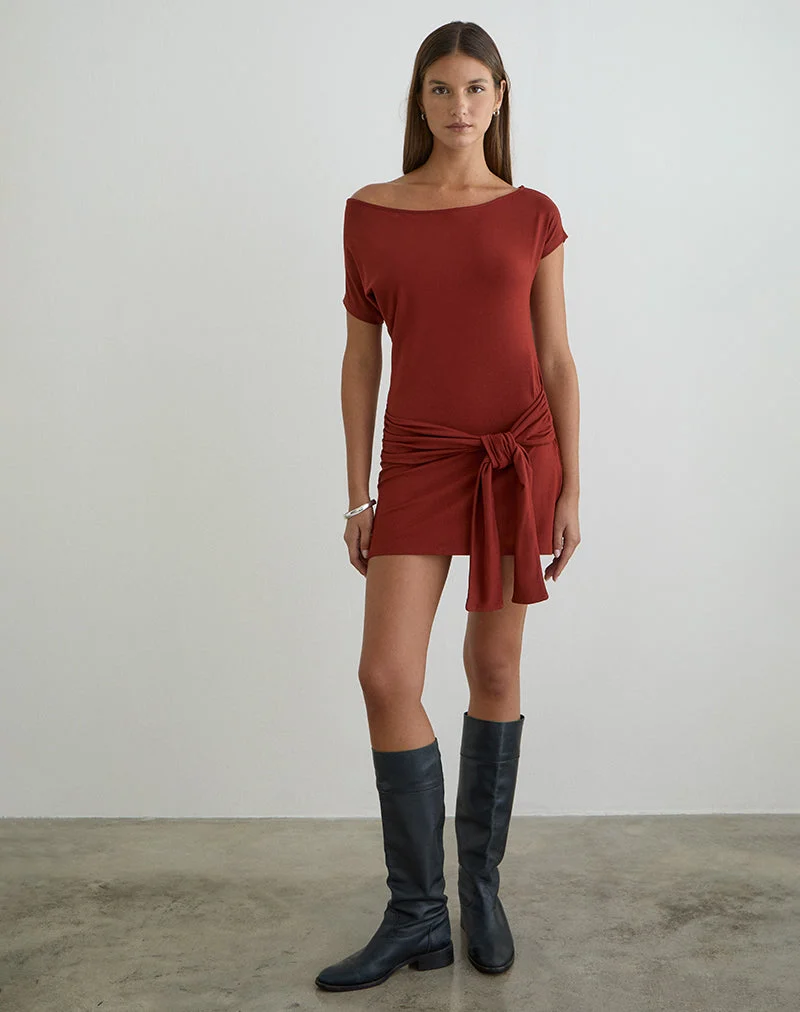 Genya Minikleid aus Jersey in Ziegelrot