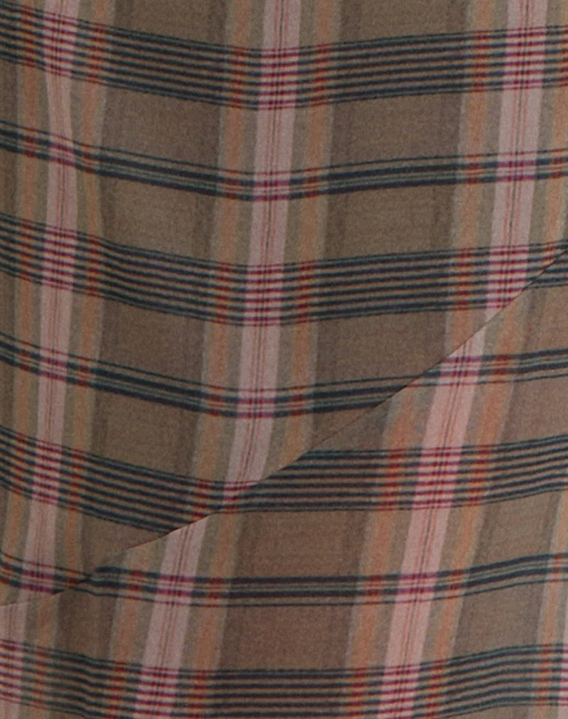 Elska Maxikleid in Braun und Rosa mit verschwommenem Karomuster