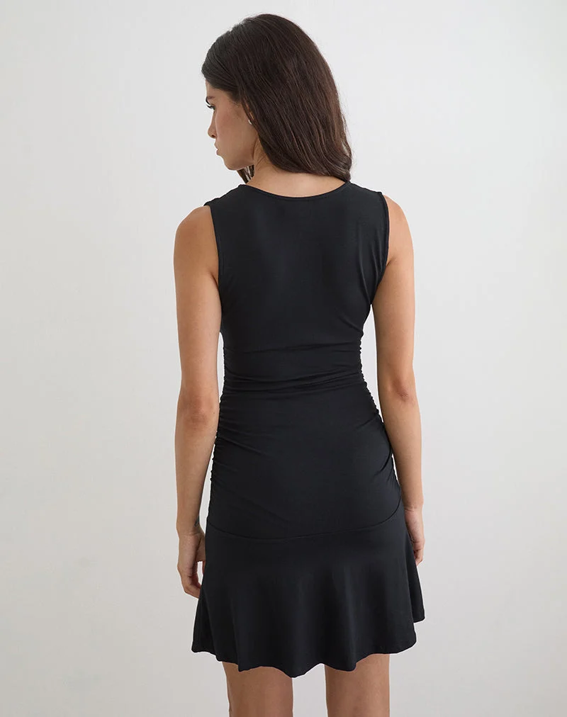 Luscian Plunge Minikleid in Schwarz