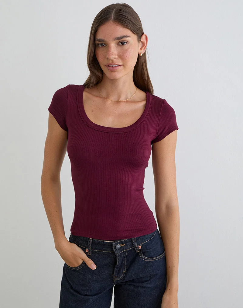 Sumala T-Shirt in dickem Rippstrick, Farbe Weinrot