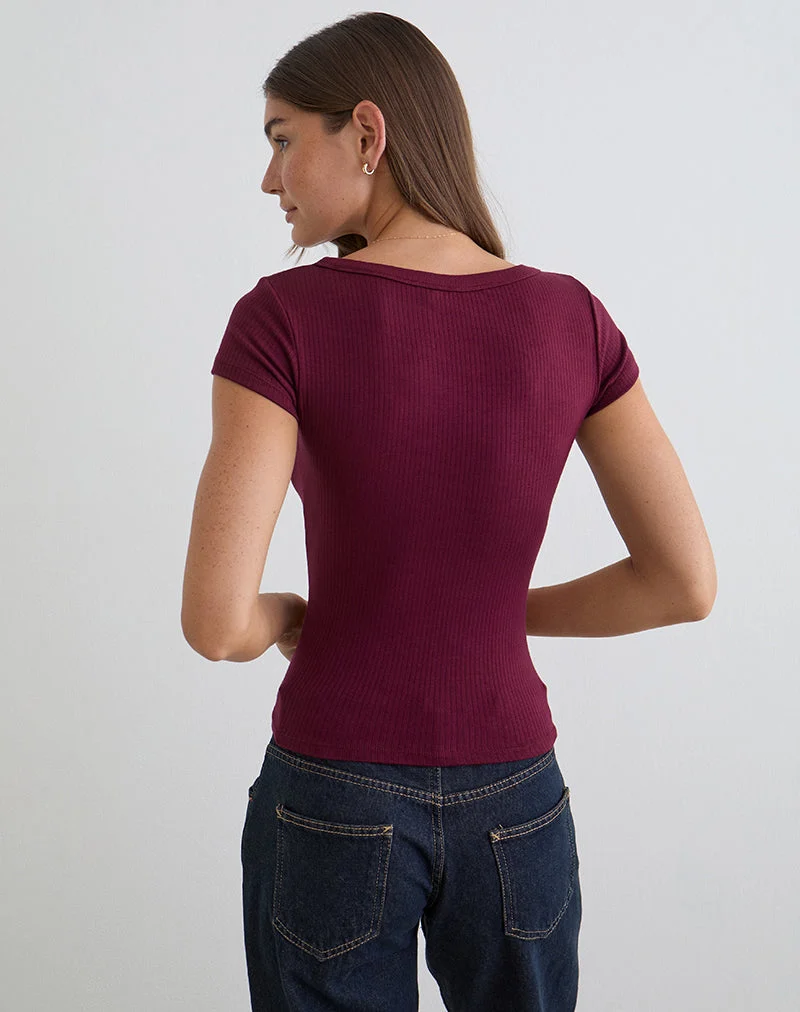 Sumala T-Shirt in dickem Rippstrick, Farbe Weinrot