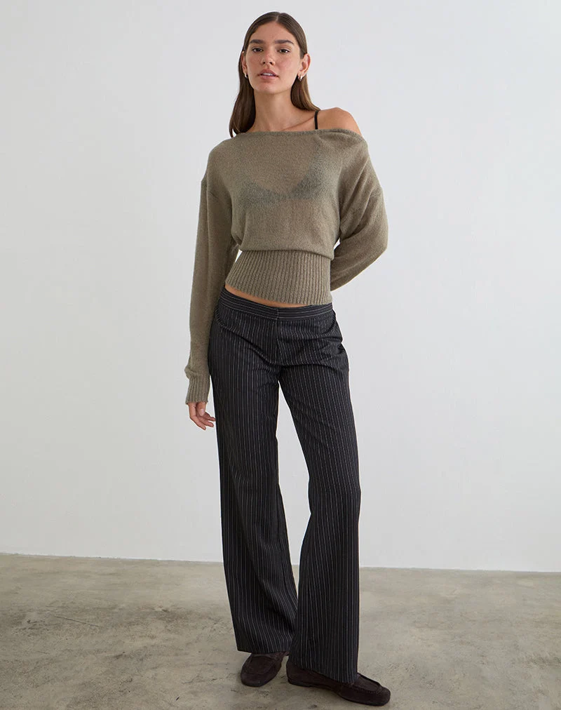 Suena Asymmetrischer Pullover aus Strick in Khaki