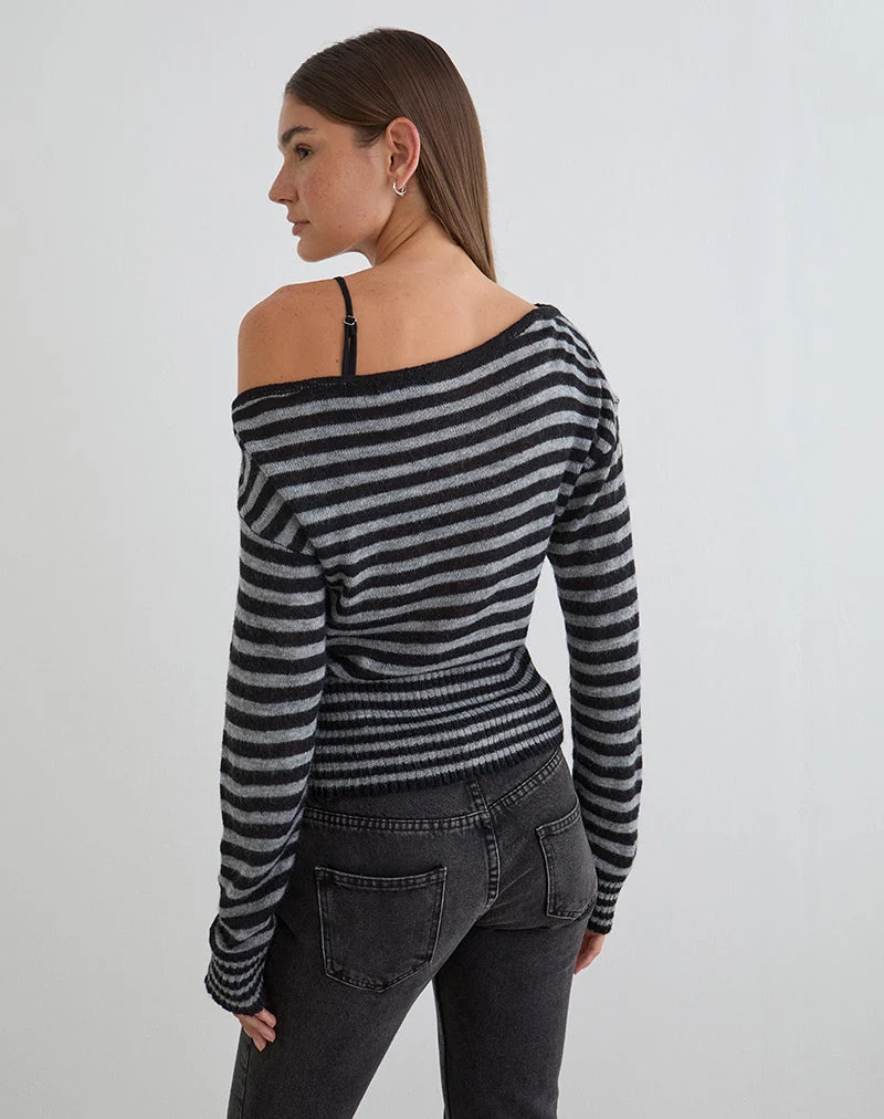 Suena Asymmetrischer Pullover mit Streifen in Schwarz und Grau