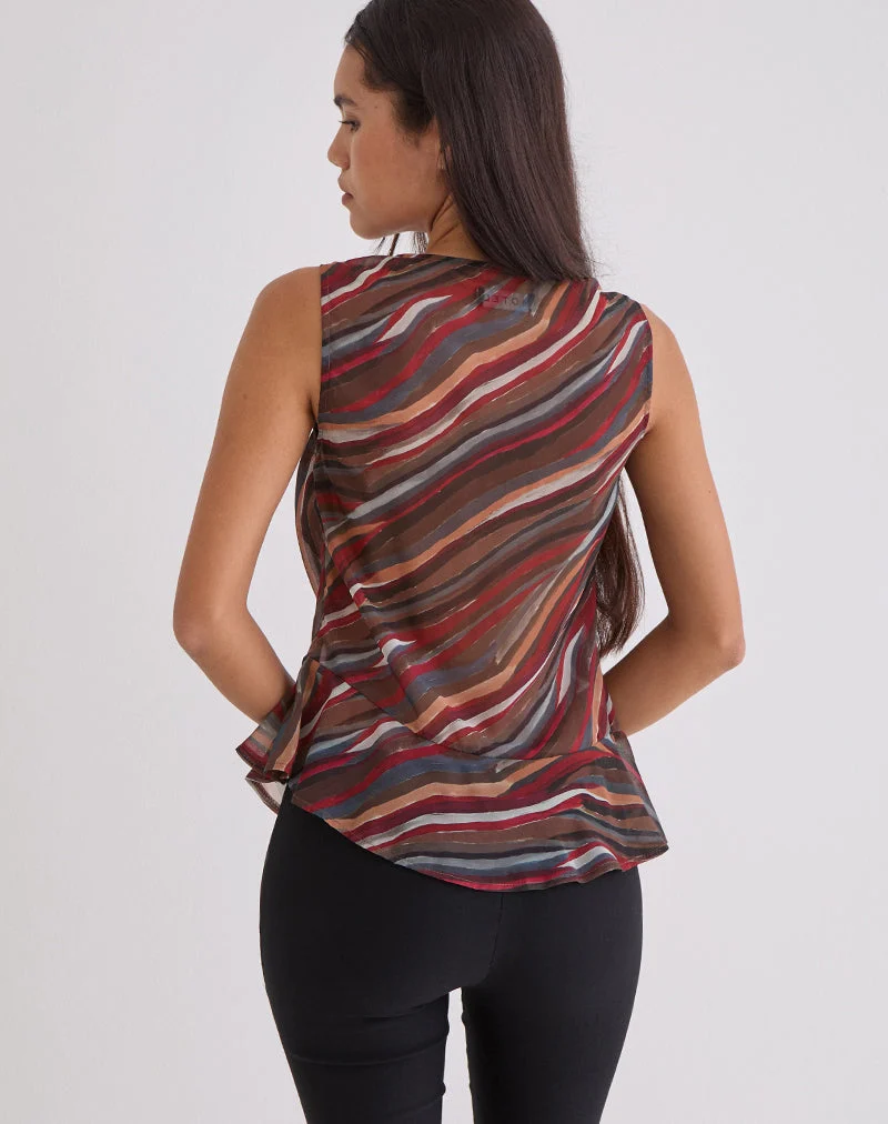 Nakiya Cowl Top aus Chiffon mit 70er-Jahre-Schattenstreifen