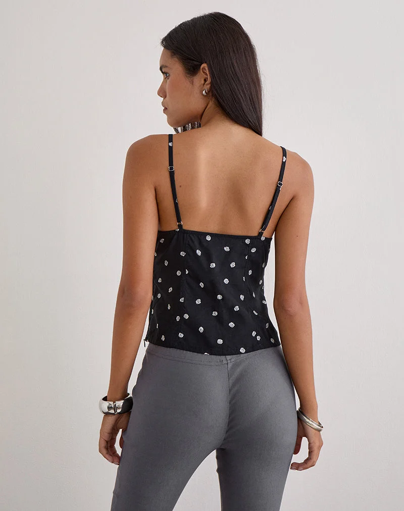 Bluesa Cami Top in Ditsy Rose Schwarz