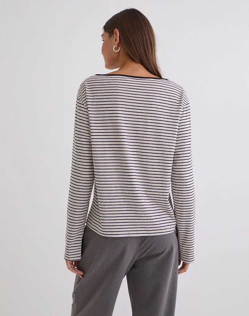 Kumiko Langarm-Oberteil aus Jersey in Grau und Schwarz
