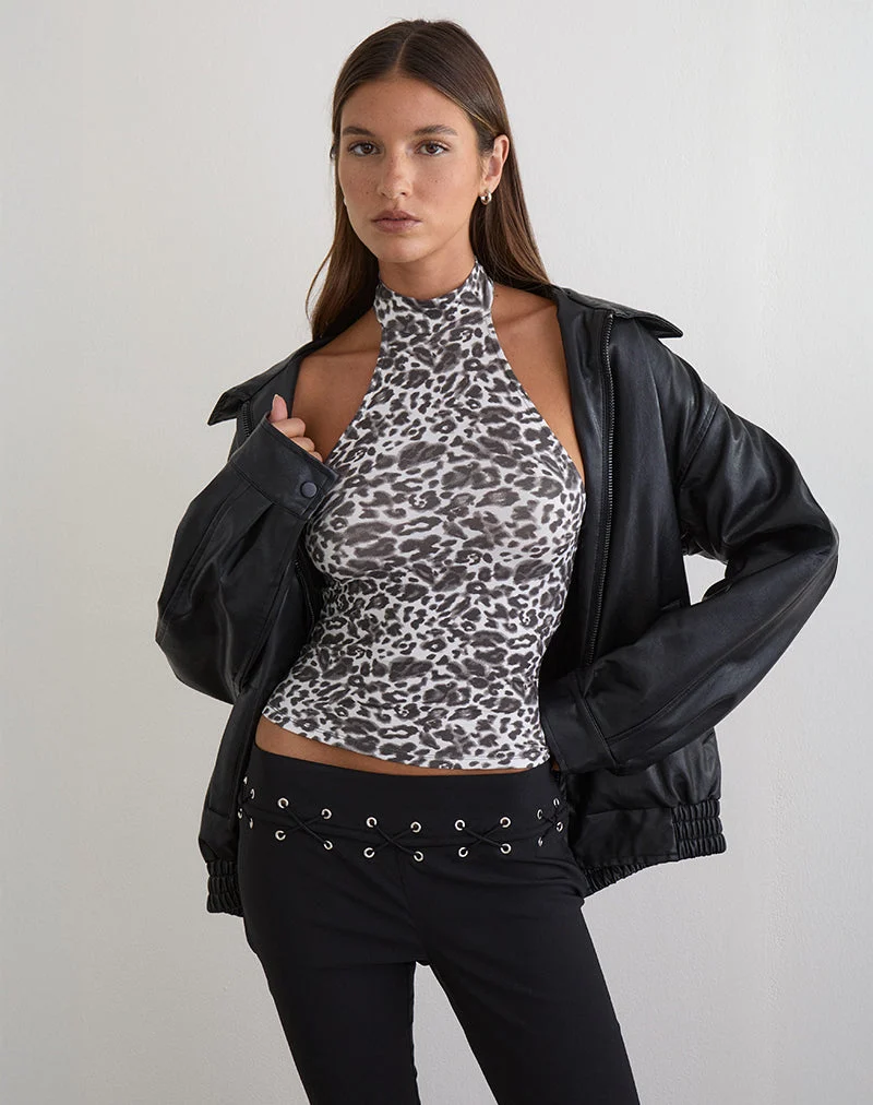 Galile High Neck Top aus Jersey in Blurry Leopard Grey