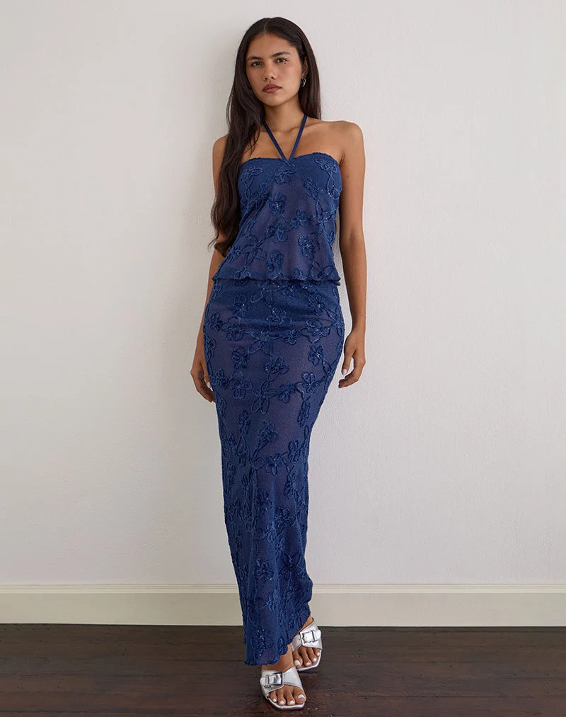 Alphia Maxirock aus Paillettenstrick in Marineblau