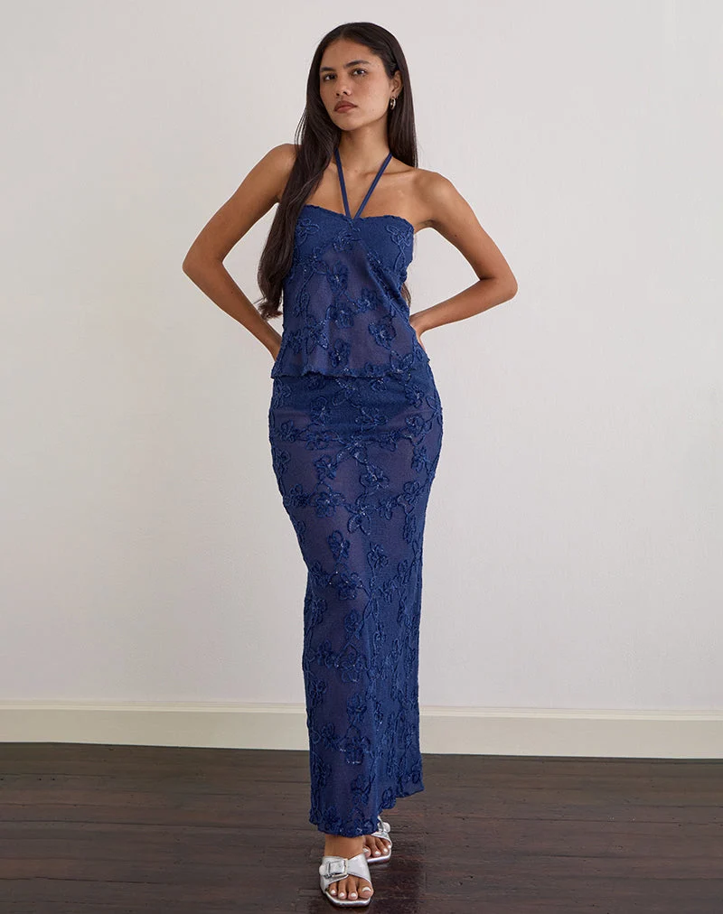 Alphia Maxirock aus Paillettenstrick in Marineblau