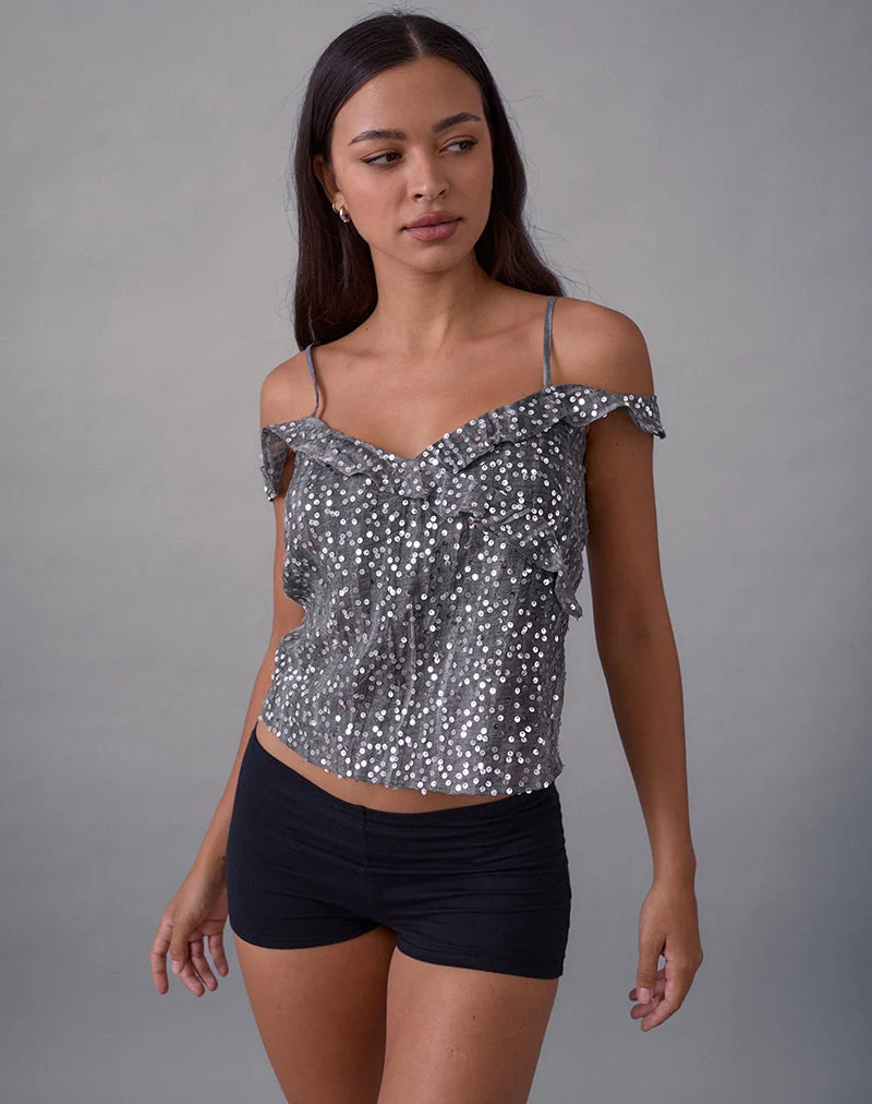 Savira Top aus Chiffon mit grauen Pailletten
