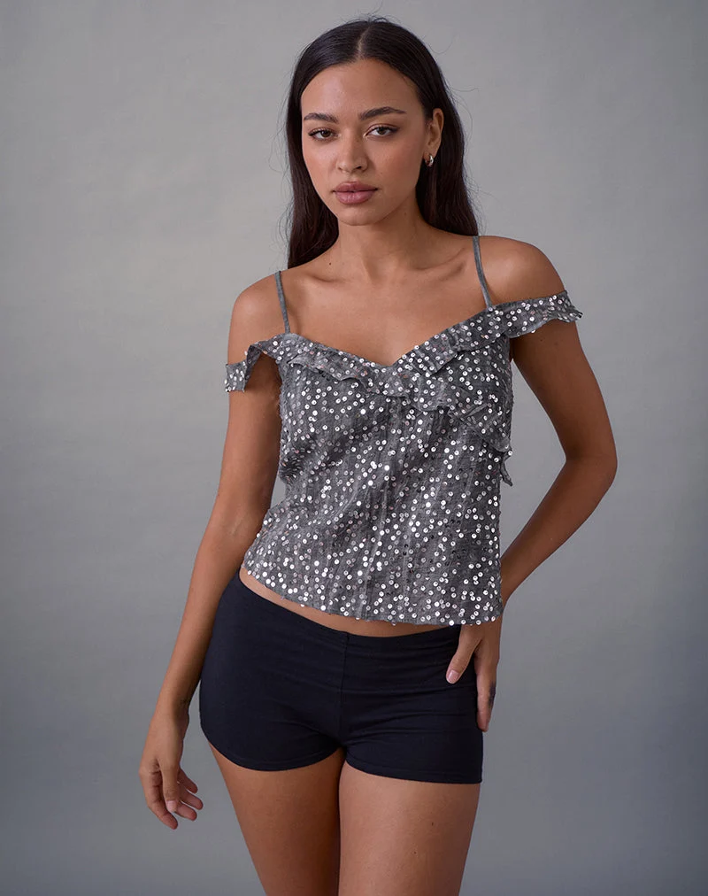 Savira Top aus Chiffon mit grauen Pailletten