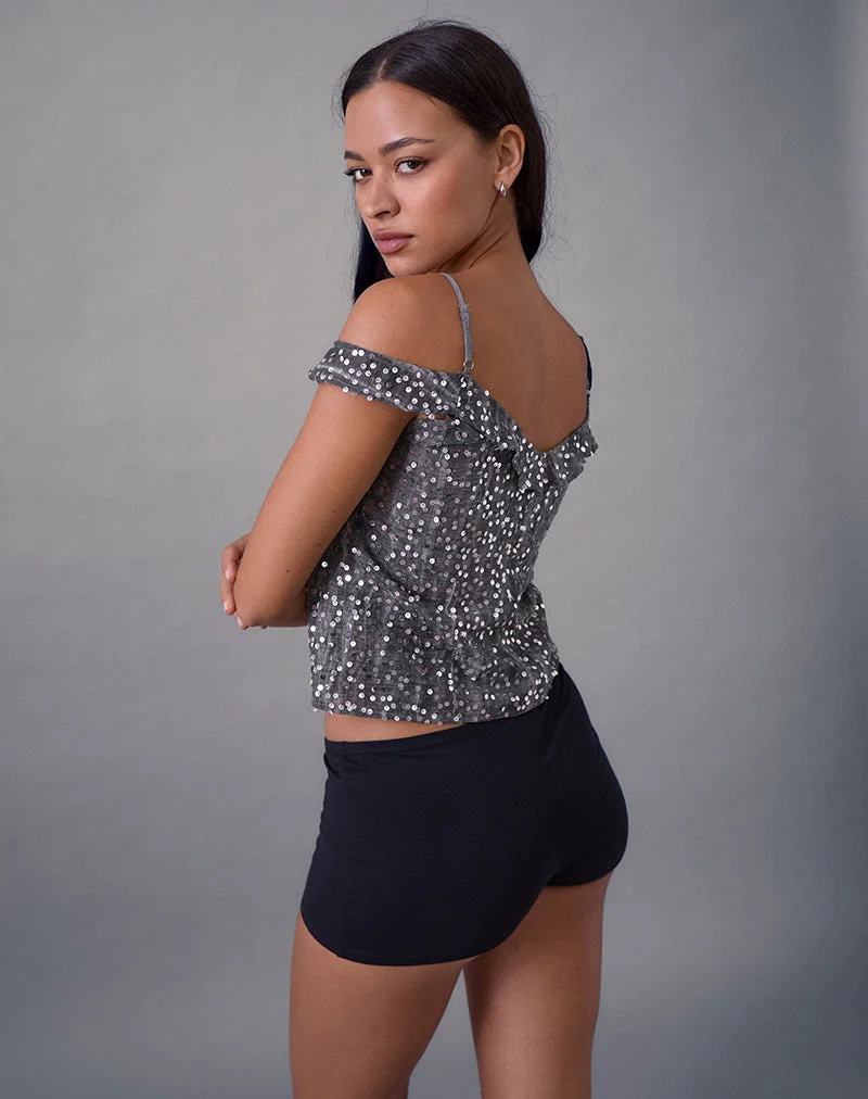 Savira Top aus Chiffon mit grauen Pailletten