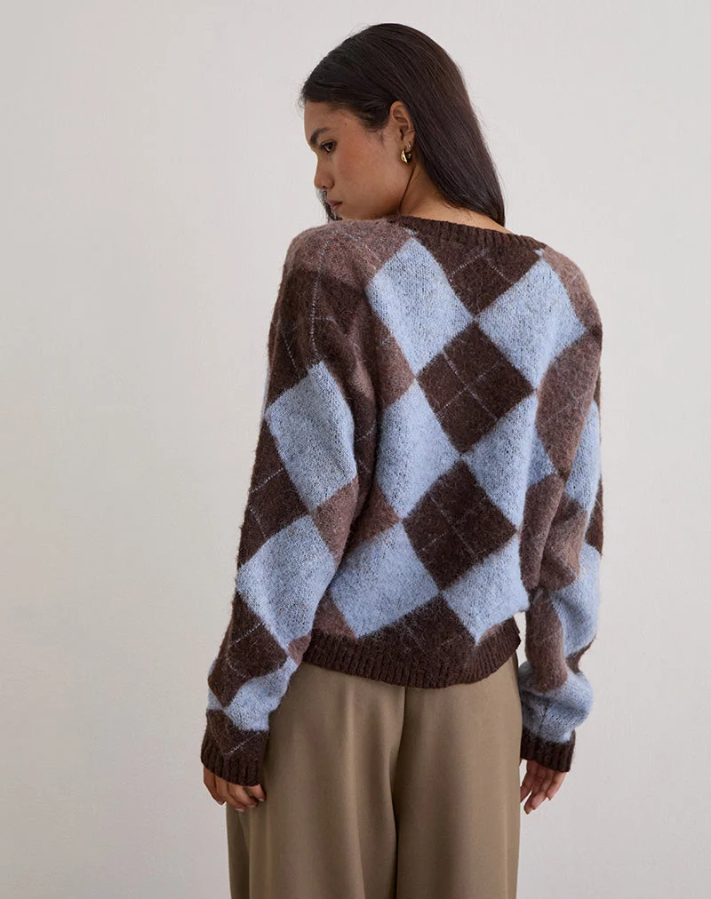Eliana Strickjacke in Argyle-Blau
