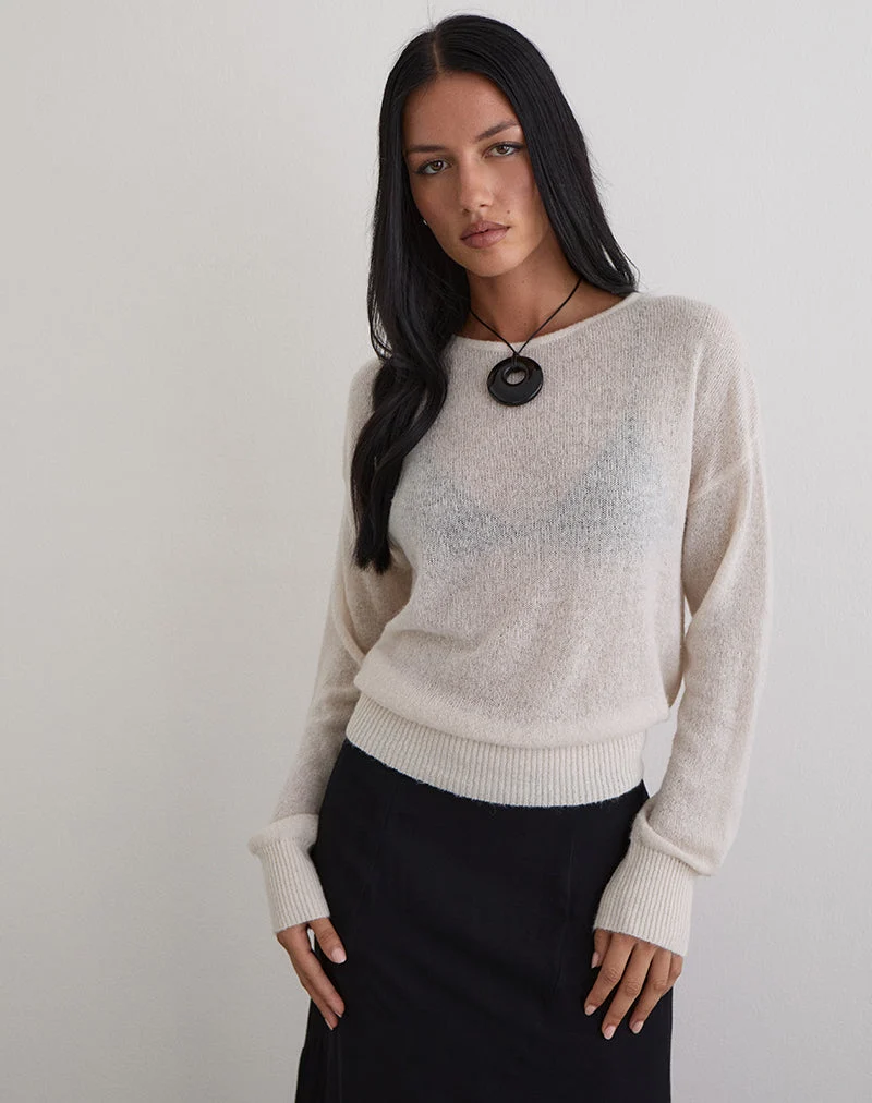 Dorina Langarm-Top aus Ecru-Strick