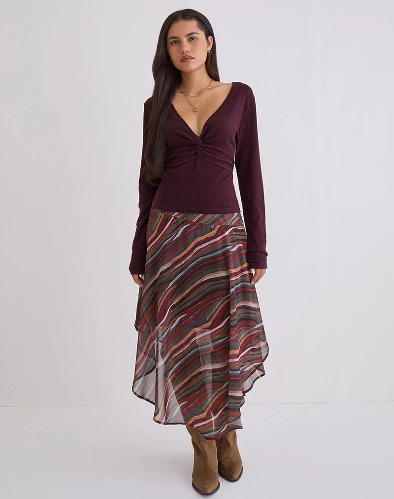 Yenari Langarm-Twist-Top aus Strick in Pflaume