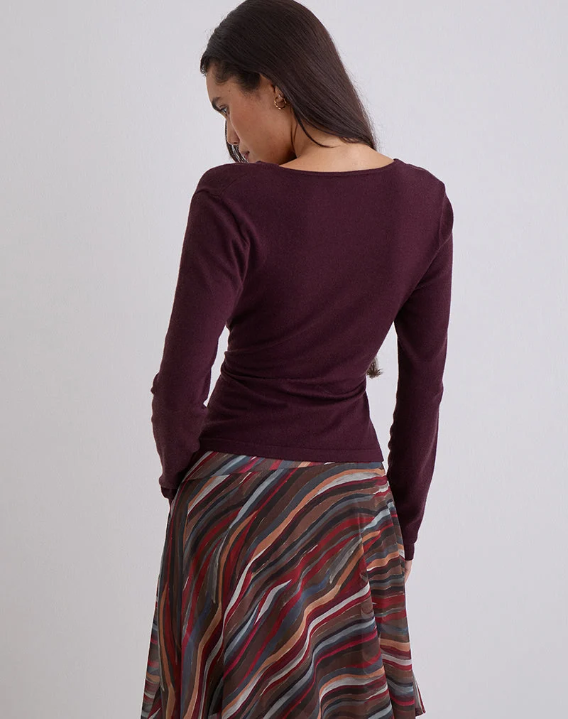 Yenari Langarm-Twist-Top aus Strick in Pflaume