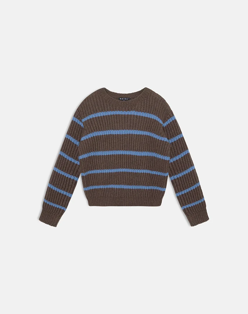 Namirta Pullover in Braun mit blauen Streifen