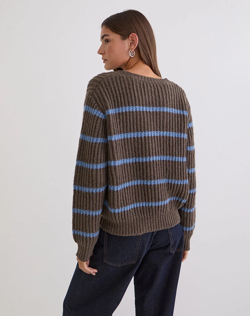 Namirta Pullover in Braun mit blauen Streifen