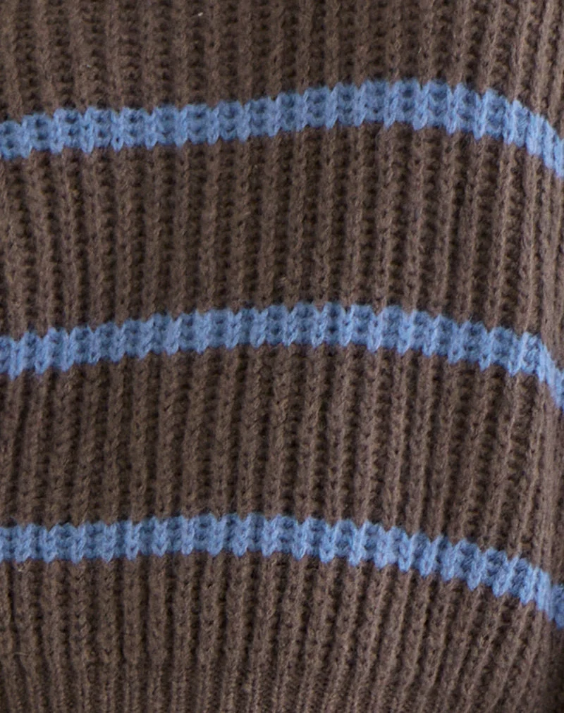 Namirta Pullover in Braun mit blauen Streifen
