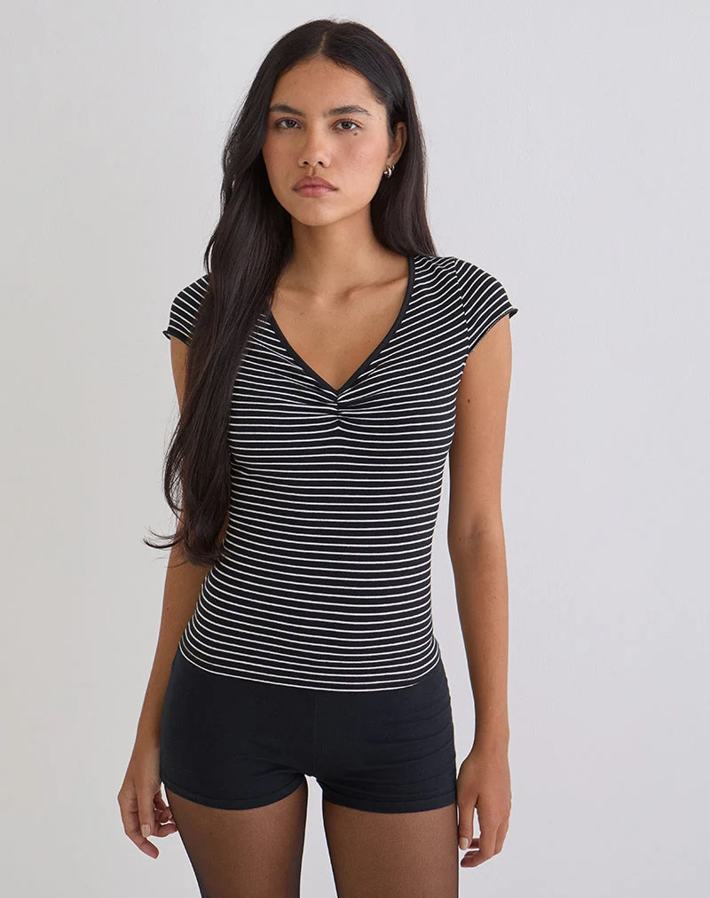 Seiren Top aus gestreiftem Jersey in Schwarz und Weiß