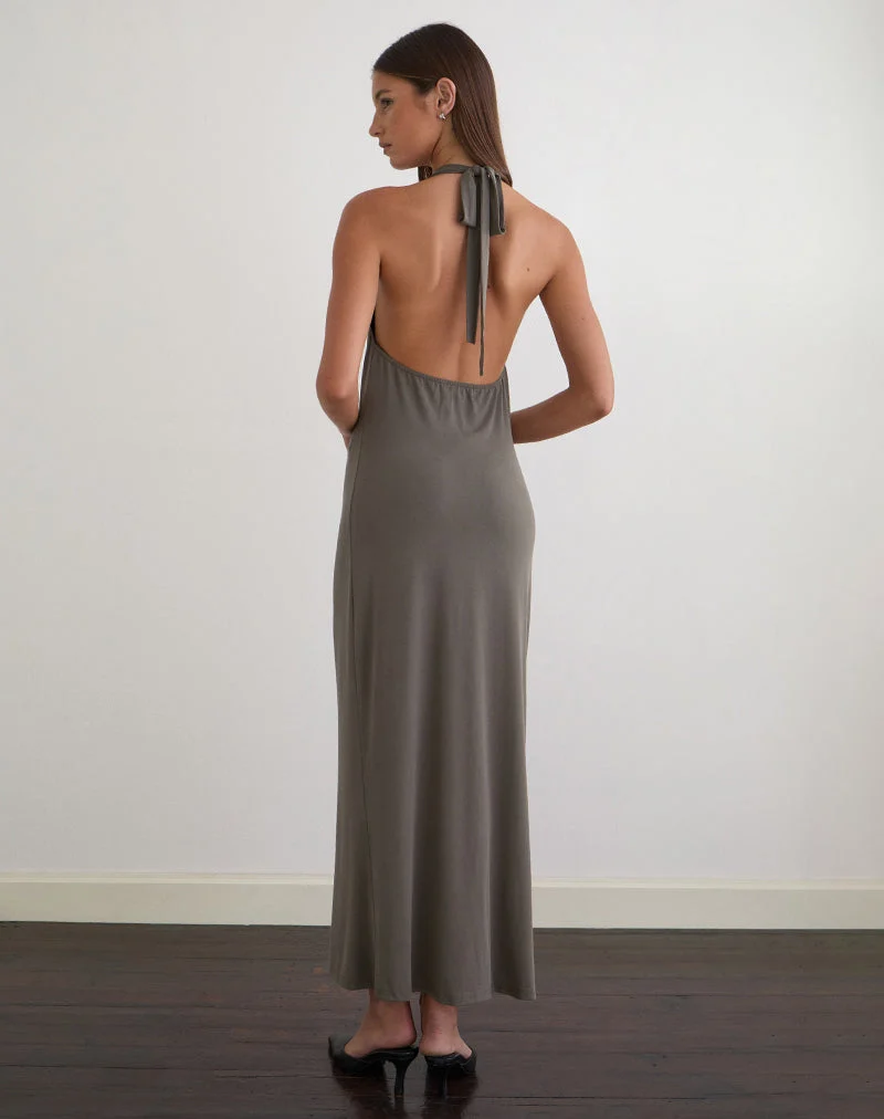 Zarya Maxikleid aus Cupro in Grau-Khaki