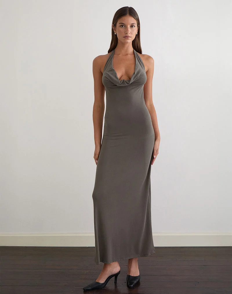 Zarya Maxikleid aus Cupro in Grau-Khaki
