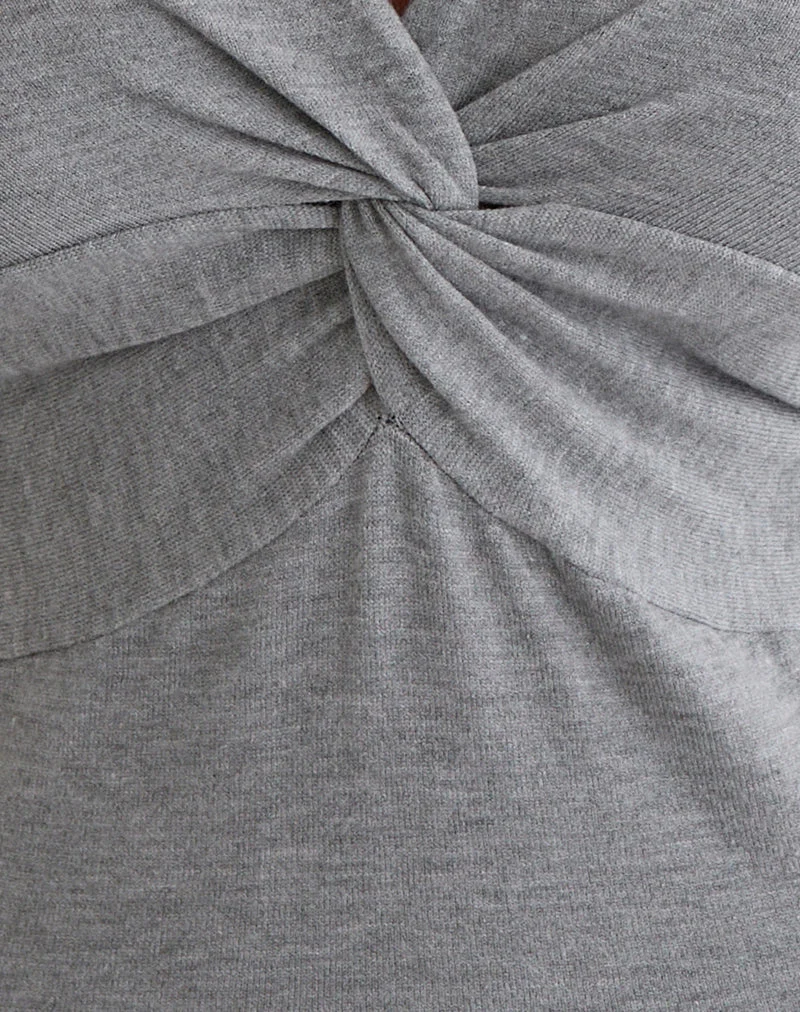 Minari V-Ausschnitt Twist-Top aus Strick, grau