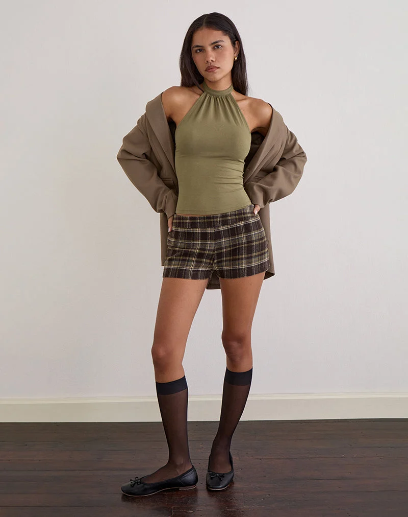 Blazira Kurze Hose aus karierter Wolle in Braun und Grün