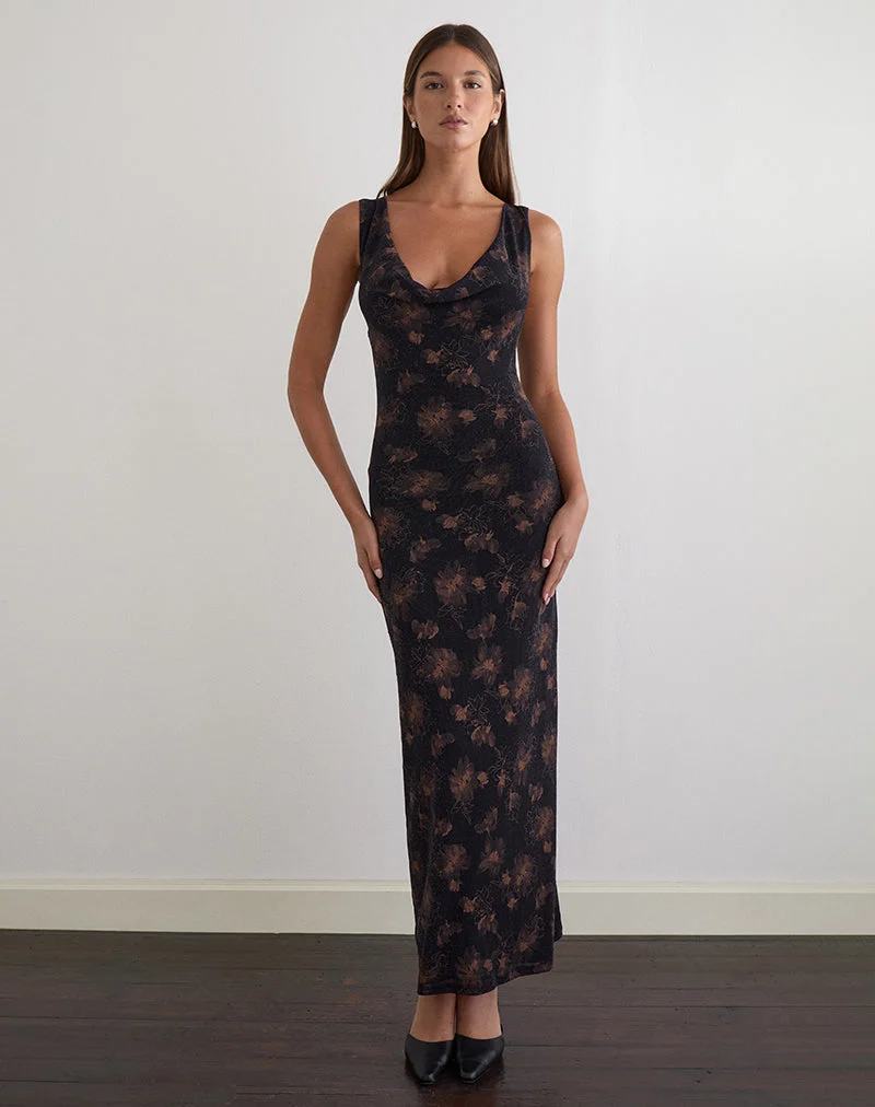 Minso Maxikleid in Schwarz mit bronzefarbenem Schimmer