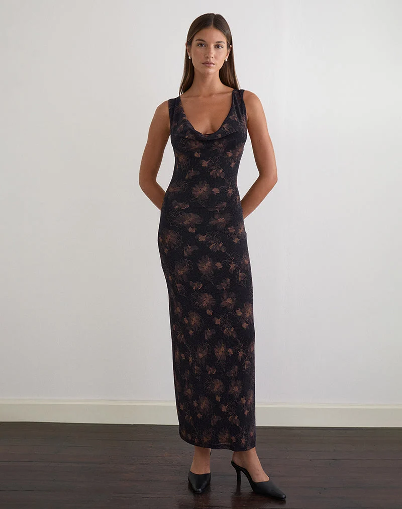 Minso Maxikleid in Schwarz mit bronzefarbenem Schimmer