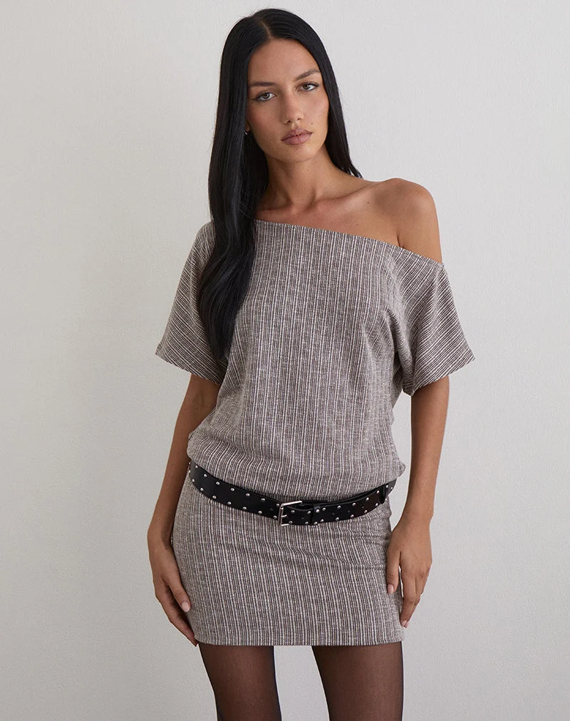 Amelita Minikleid aus Rippstrick Braun Grau
