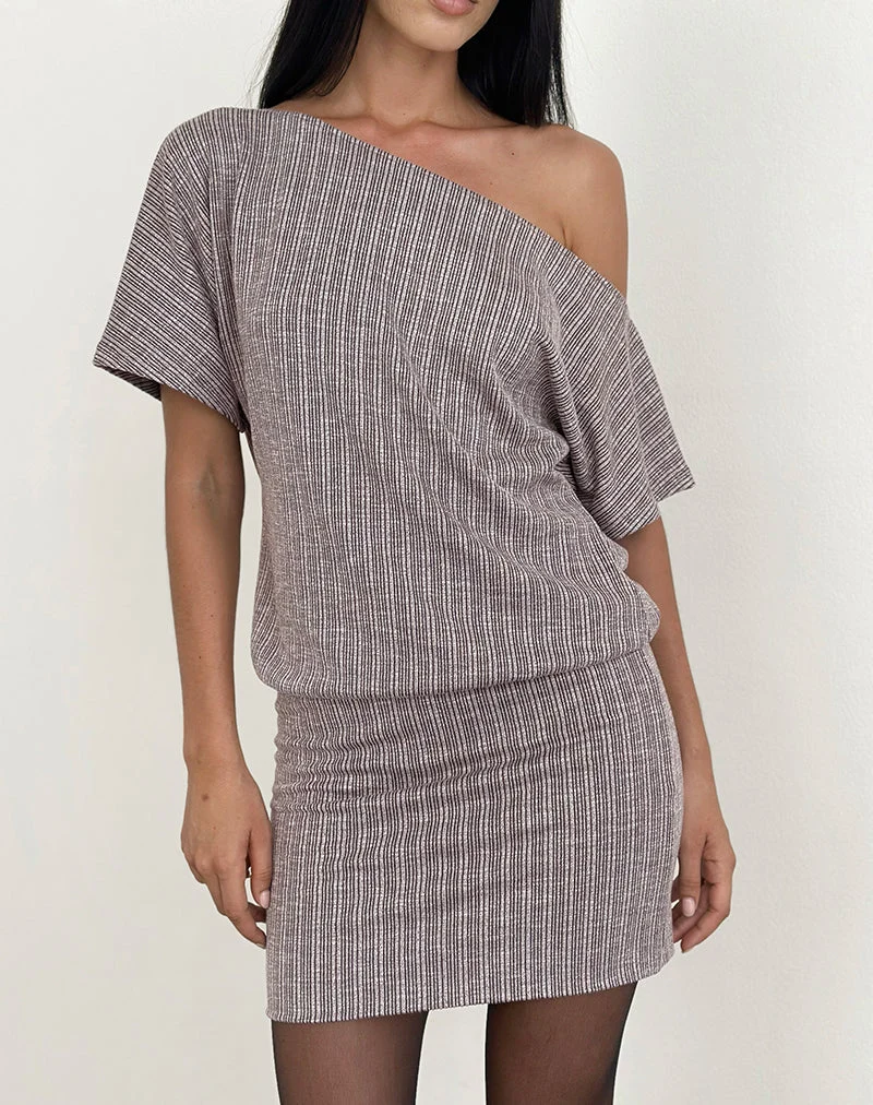 Amelita Minikleid aus Rippstrick Braun Grau