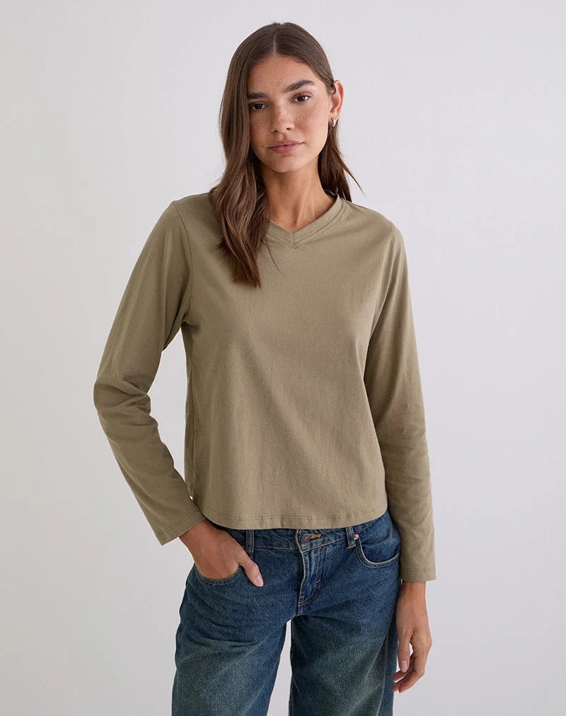 Feman Top aus Jersey in Khaki