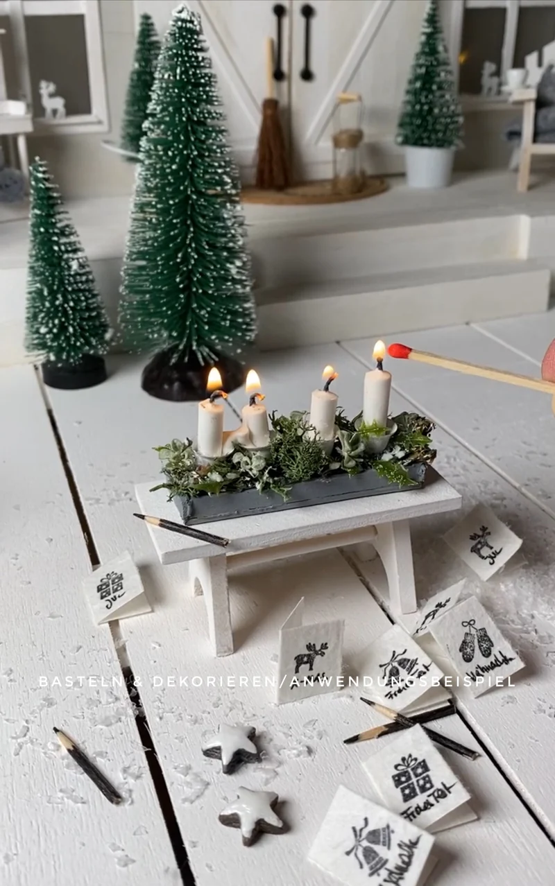 Miniatur Holzbank für Wichtel & Puppenhaus – 8 cm