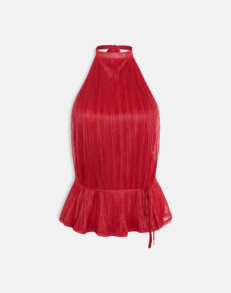 Brienne Top in schimmerndem Plissee Rot