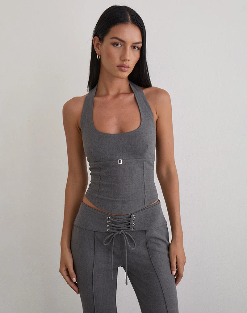 Nasya Neckholder-Top in Tailoring Charcoal