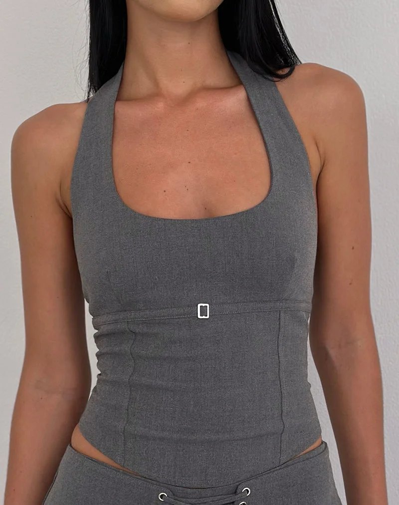 Nasya Neckholder-Top in Tailoring Charcoal