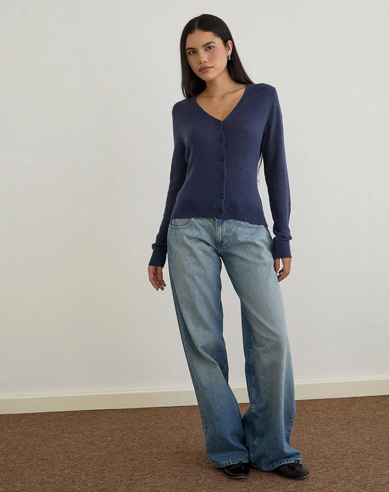 Renisa Strickjacke aus transparentem Strick in Navy