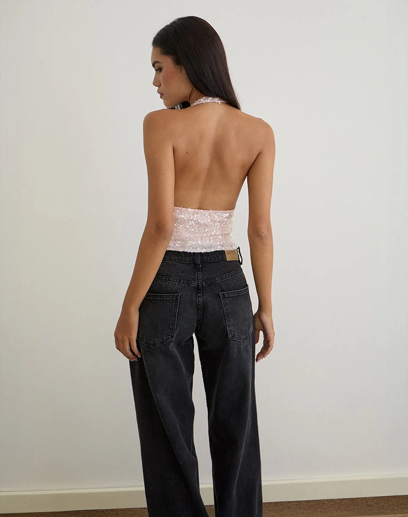 Cosio Neckholder-Top in Babyrosa mit Pailletten