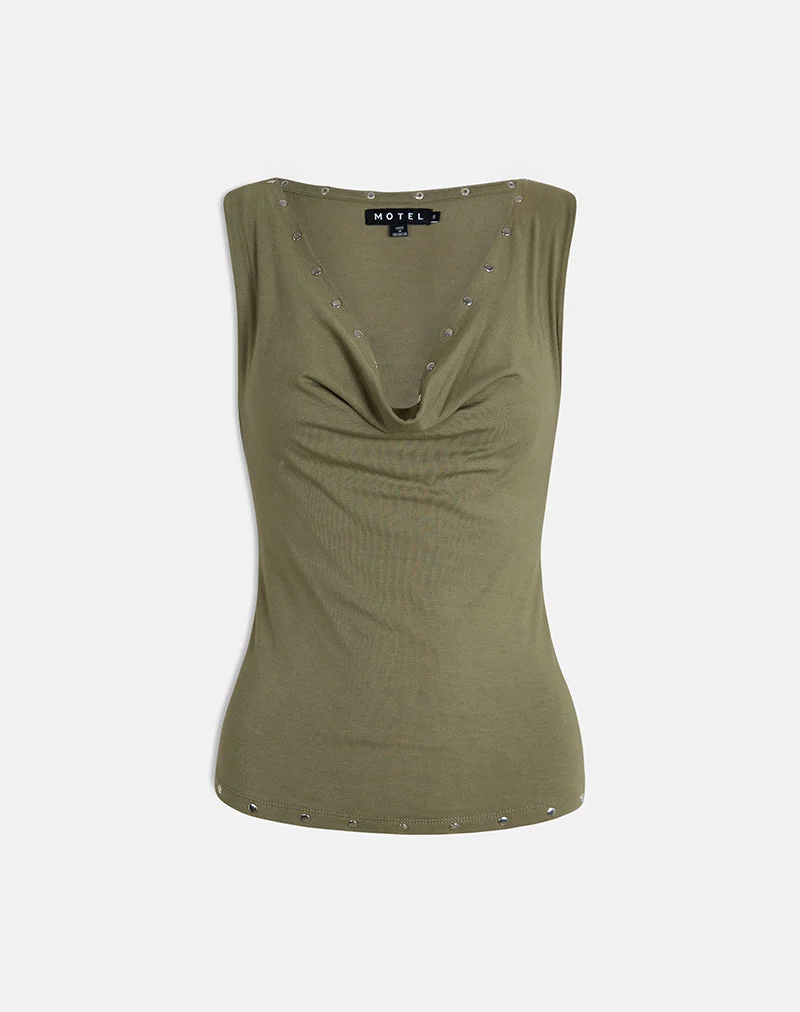 Slater Nieten-Top aus Rayon Jersey Khaki