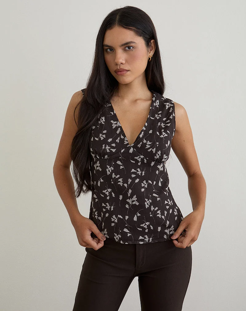 Asali Top aus Blumen-Chiffon Braun