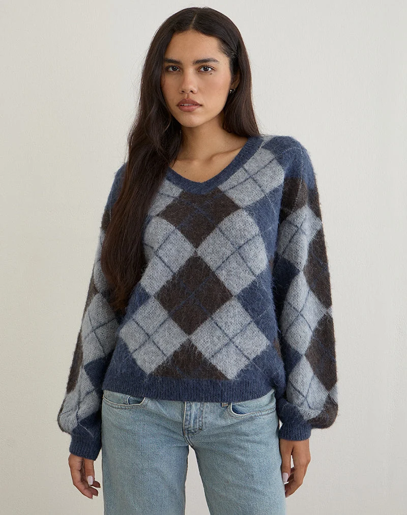 Louna Pullover aus Strick mit Argyle-Karo Navy