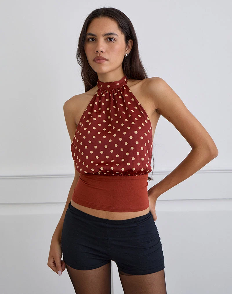 Rania Rückenfreies Top in Polka Burnt Red