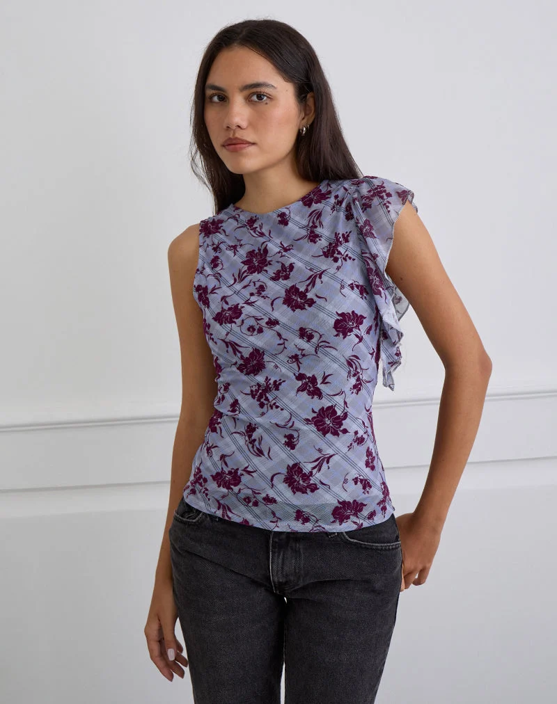 Soyan Asymmetrisches Top in Lotusflockenkaro Lavendel