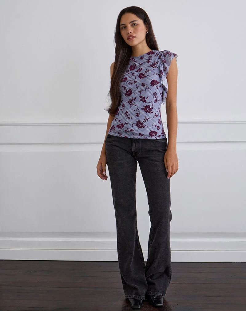 Soyan Asymmetrisches Top in Lotusflockenkaro Lavendel