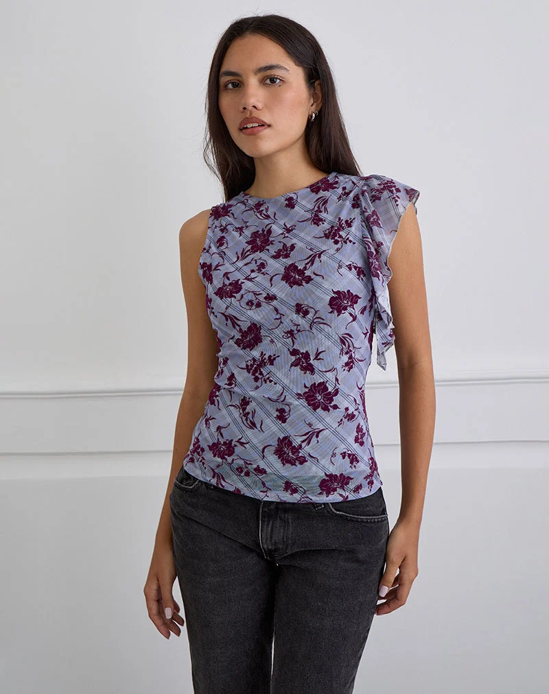 Soyan Asymmetrisches Top in Lotusflockenkaro Lavendel