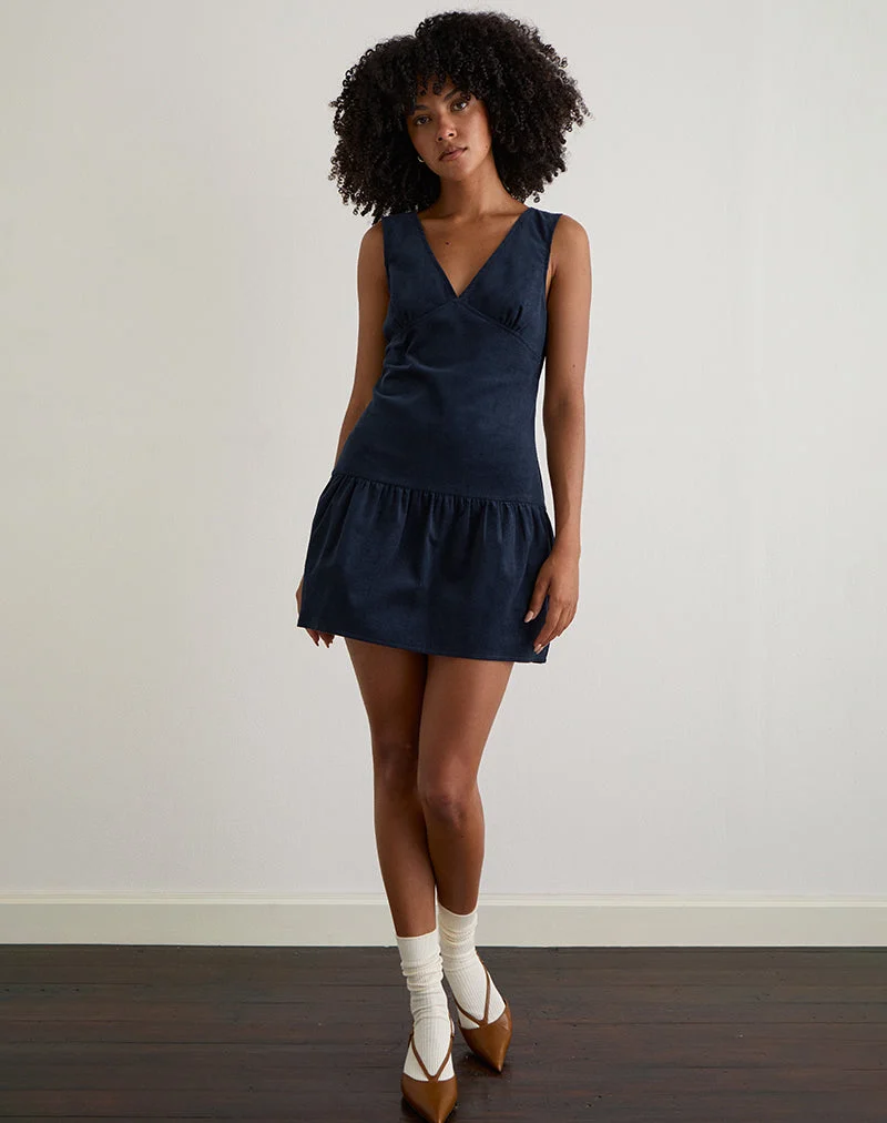 Sarabi Mini-Kleid mit tiefem Rückenausschnitt in Cord Navy
