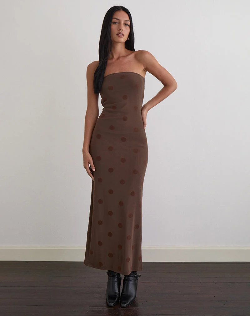 Rosaga Maxikleid in Big Polka Flock Braun